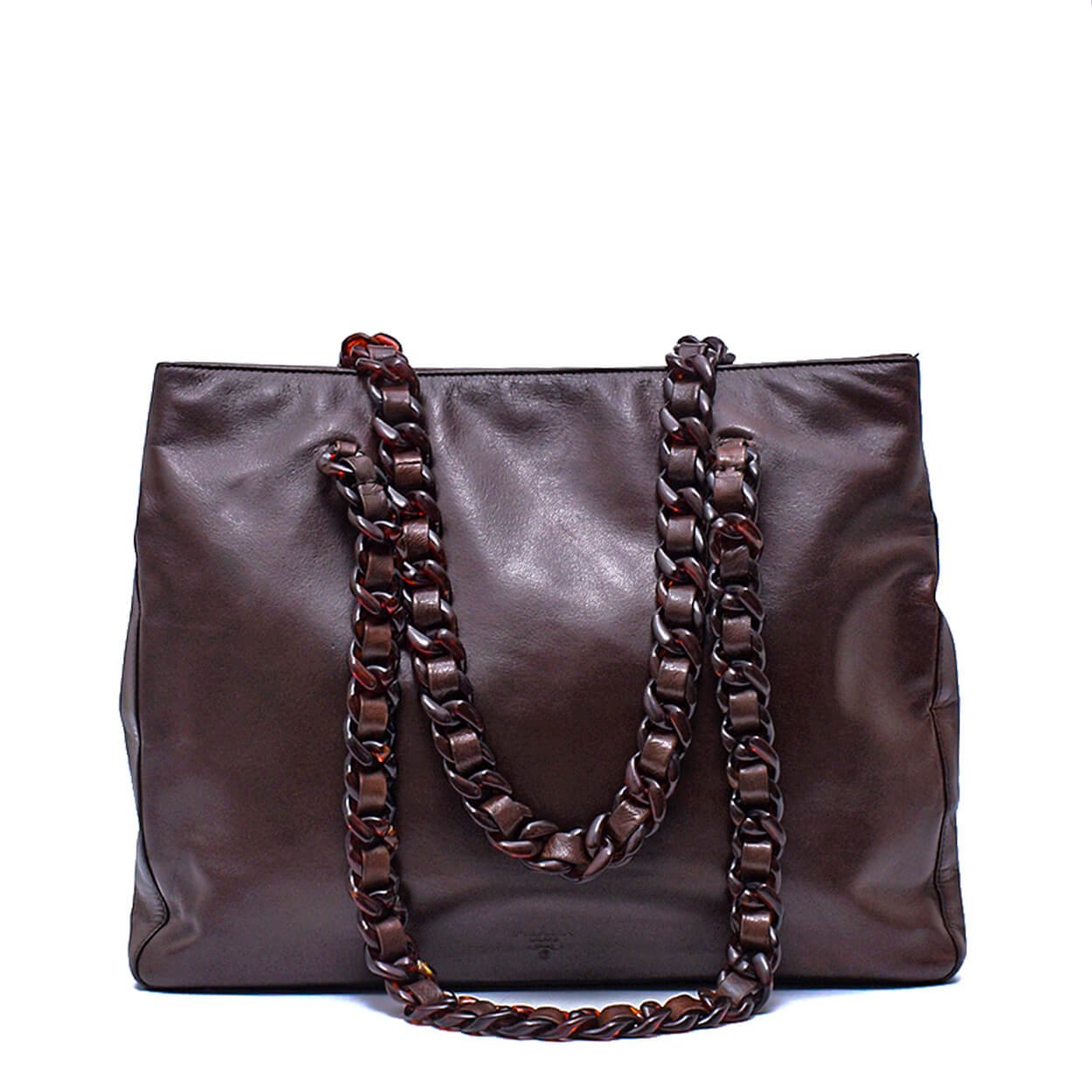 Prada - Brown Lambskin Leather Bone Chain Shoulder Bag